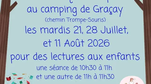Lectures au enfants organisé par l'équipe de la bibliothèque au camping au Graçay